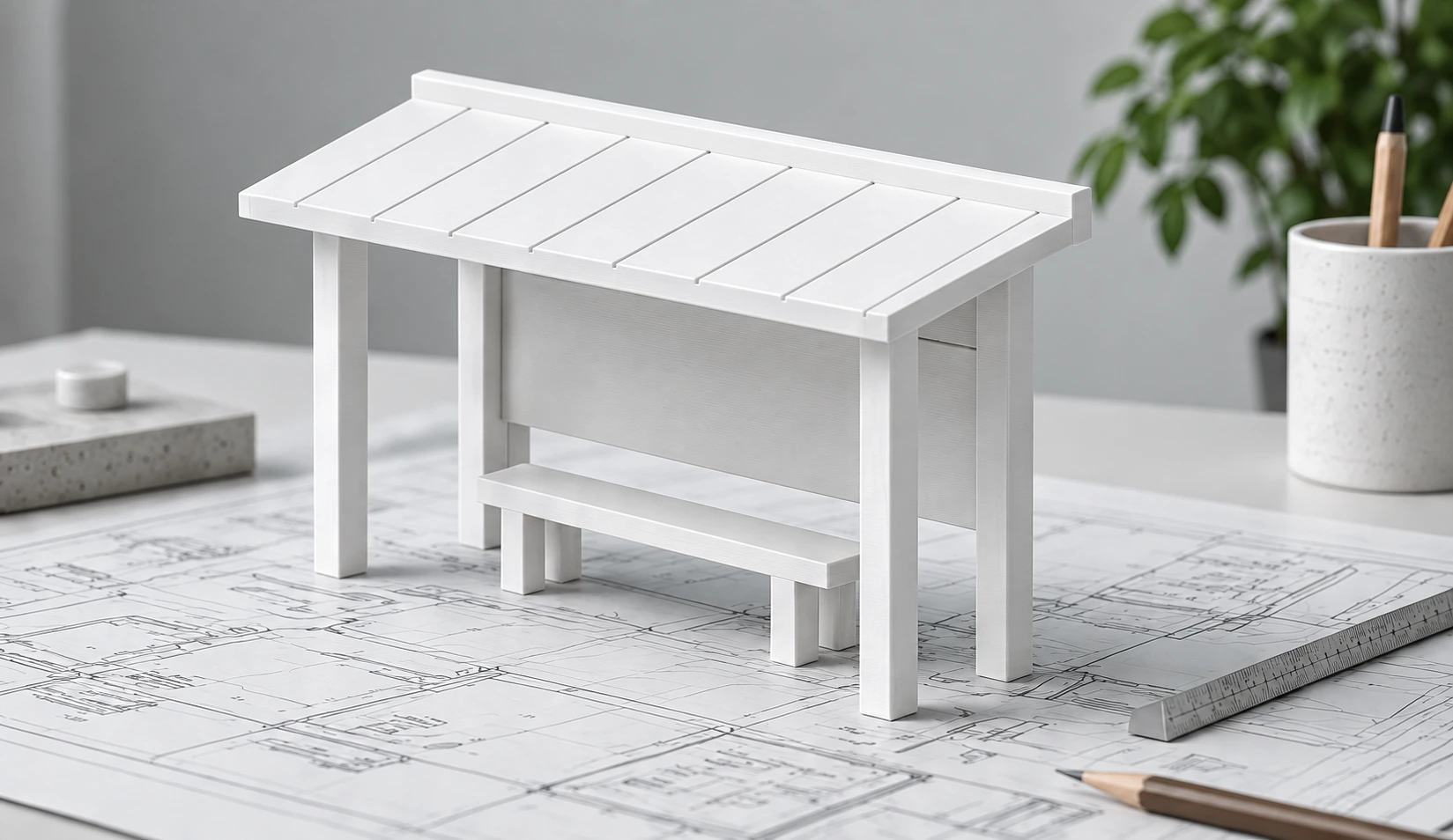 建築模型のある作業風景、デザインイメージ